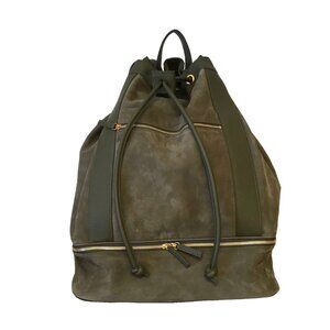 NWOT Eleventy Rucksack Backpack Bag Mens Green Suede Cinch Zipper Leather NEW